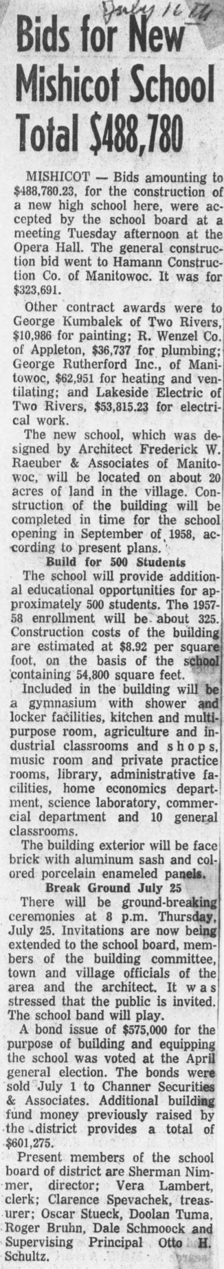 Bids For New Mishicot School Total $488,780&nbsp;Article