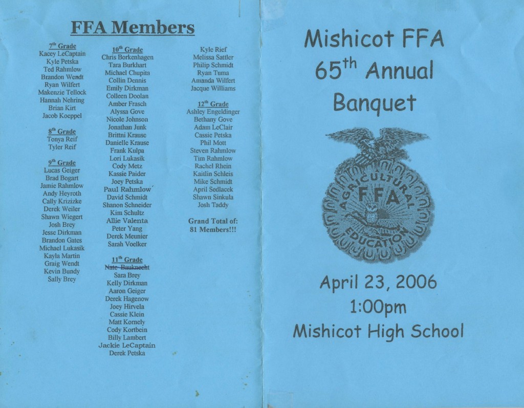 Mishicot FFA 65th Annual Banquet&nbsp;Flyer