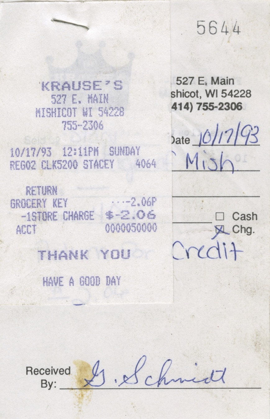 Krause’s Shopping Center&nbsp;Receipt