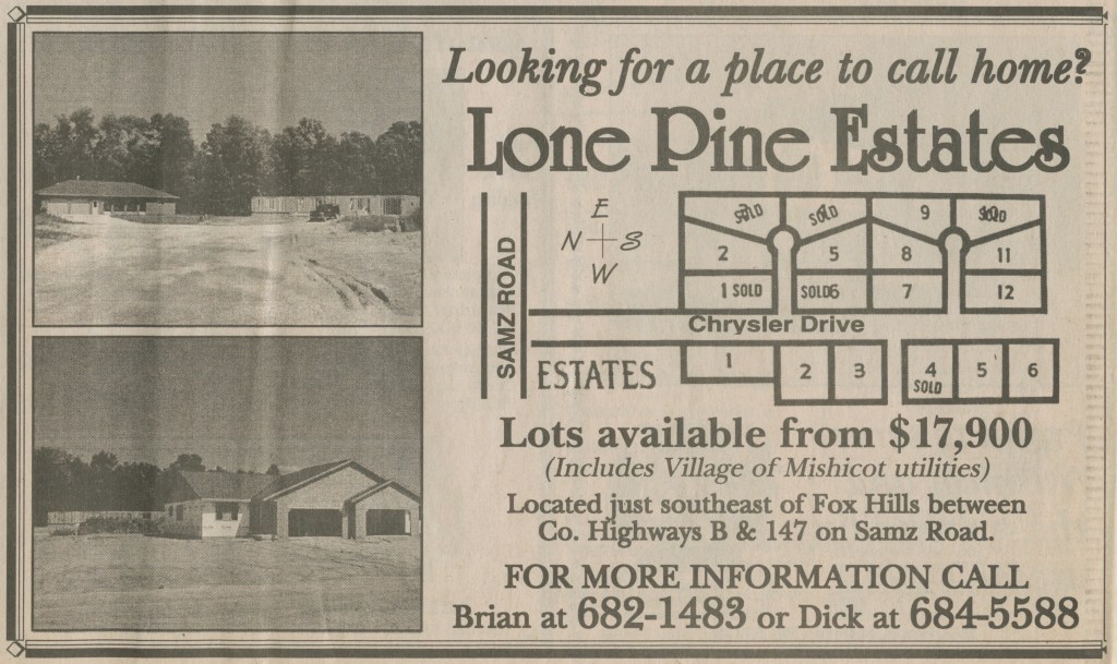 Lone Pine Estates Ad — Mishicot,&nbsp;Wisconsin