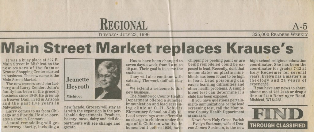 Main Street Market Replaces Krause’s Article — Mishicot,&nbsp;Wisconsin
