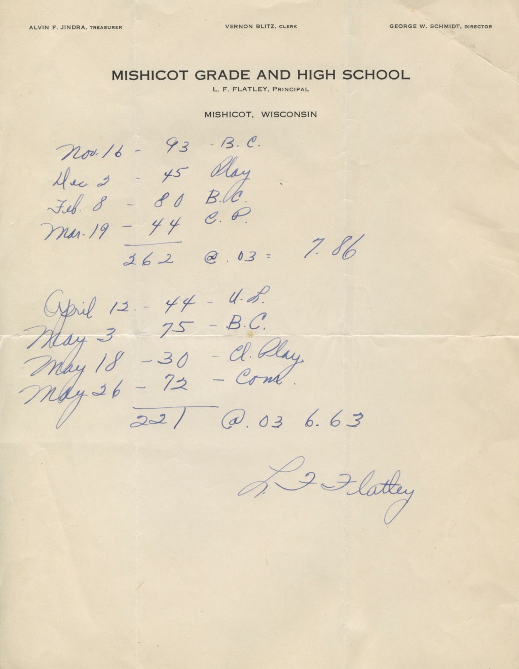 Mishicot Grade And High School&nbsp;Letterhead