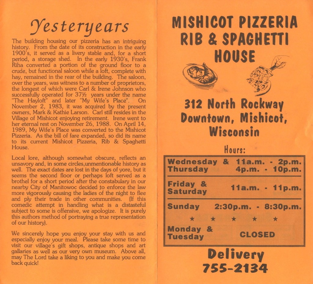 Mishicot Pizzeria Rib & Spaghetti House&nbsp;Menu