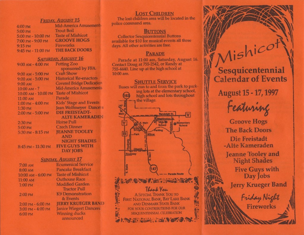 Mishicot Sesquicentennial Calendar Of Events — 1997