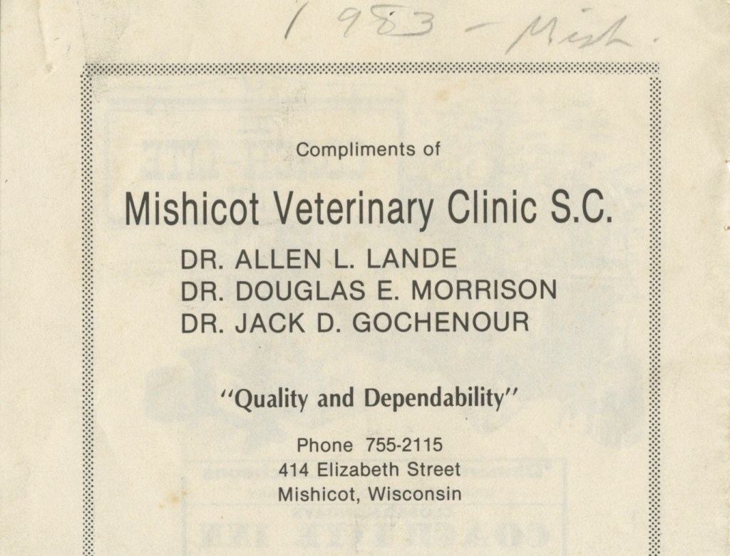 Mishicot Veterinary Clinic Ad —&nbsp;1983
