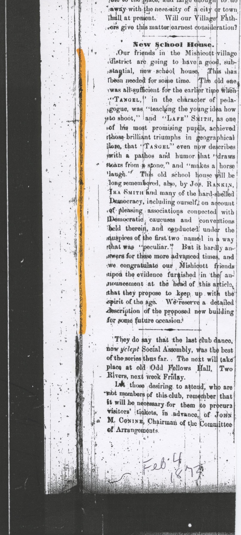 Old Rockway School Construction Article — February 4, 1873