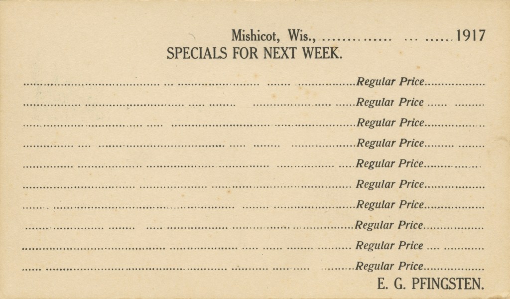Pfingsten Bros. Grocery Store Specials&nbsp;Card