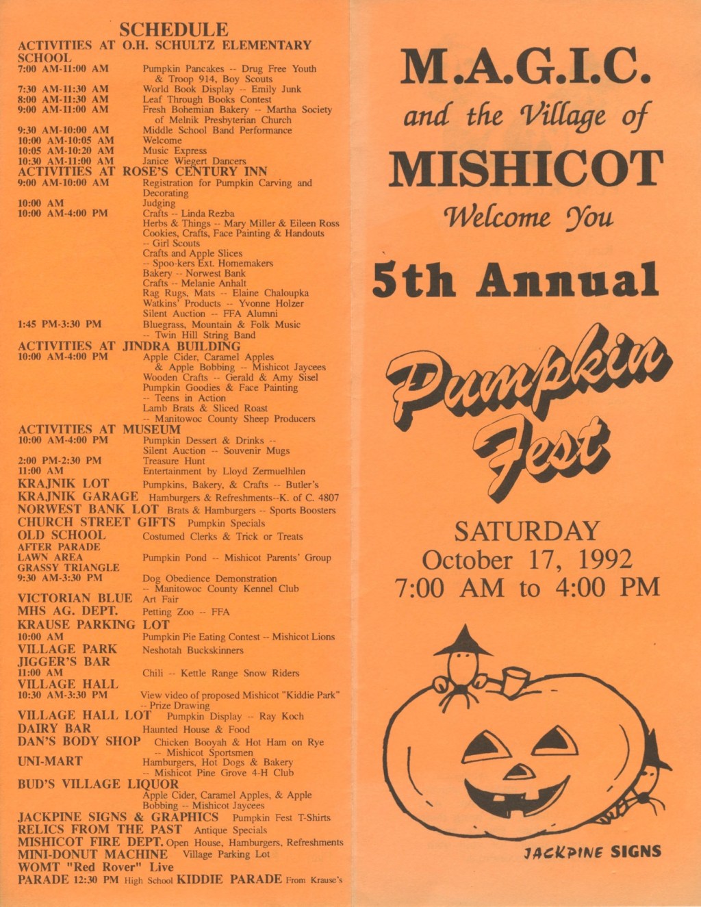 Mishicot Pumpkinfest Flyer —&nbsp;1992