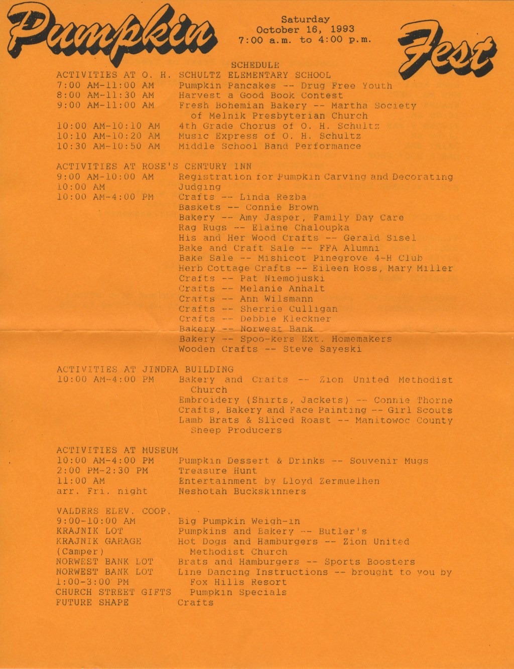 Mishicot Pumpkinfest Events —&nbsp;1993