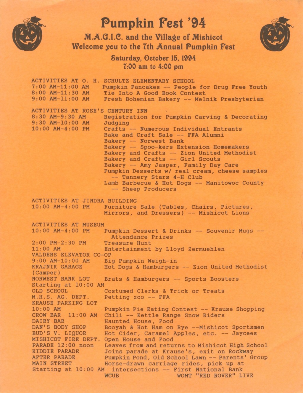 Mishicot Pumpkinfest Events —&nbsp;1994