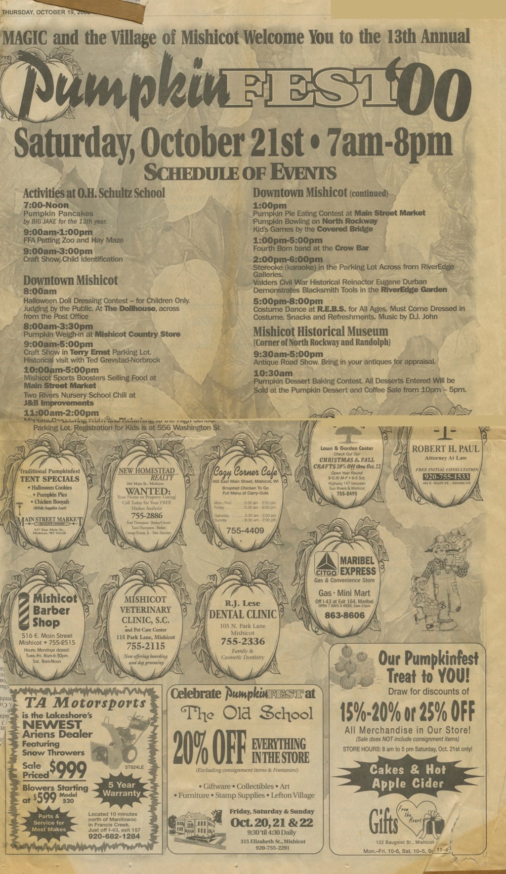 Mishicot Pumpkinfest Ads —&nbsp;2000