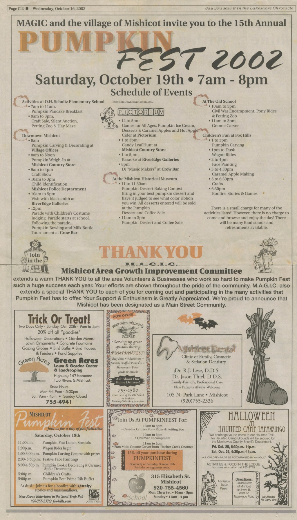 Mishicot Pumpkinfest Ad —&nbsp;2002