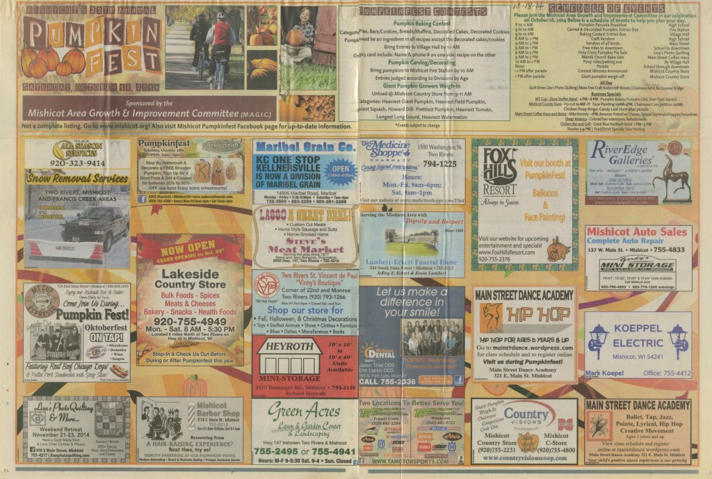 Mishicot Pumpkinfest Ad —&nbsp;2014