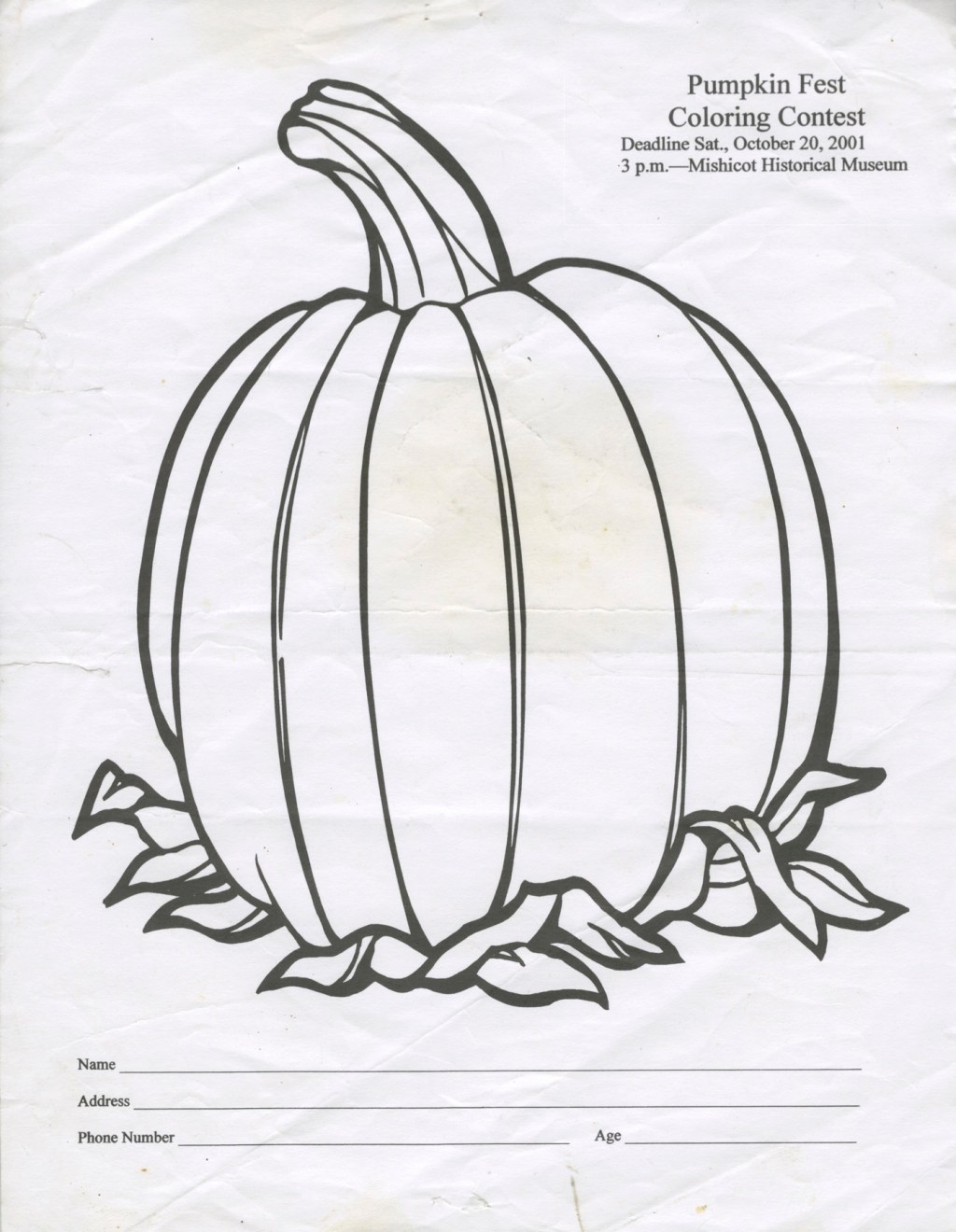 Mishicot Pumpkinfest Coloring Contest Page —&nbsp;2001