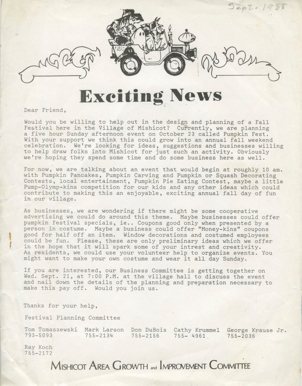 MAGIC Fall Festival Exciting News Letter —&nbsp;1988