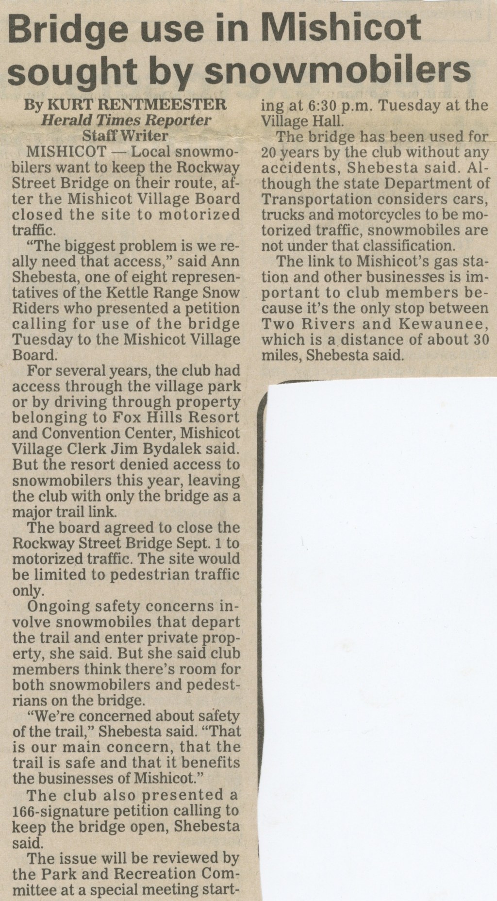 Rockway Bridge Use Sought By Snowmobilers&nbsp;Article