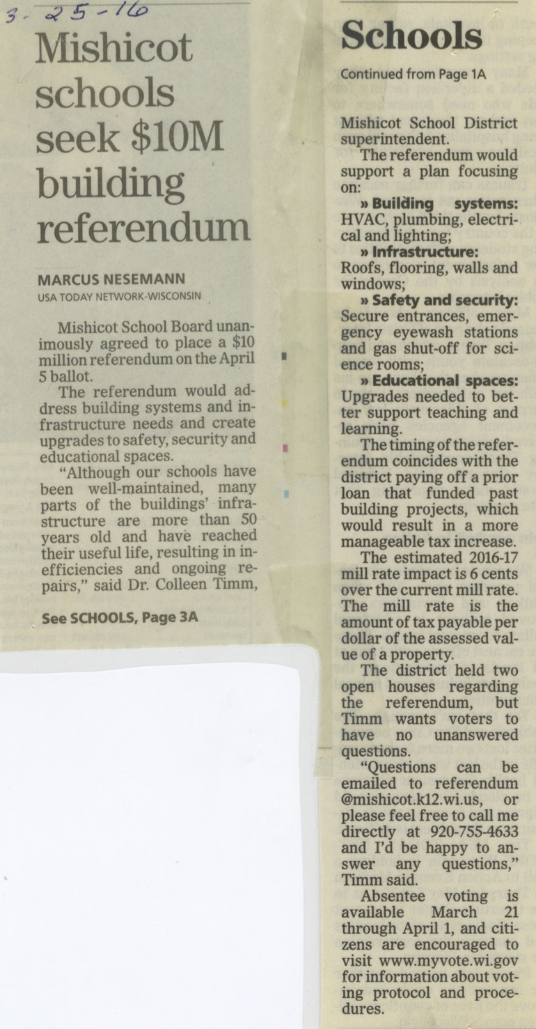 Mishicot Schools Seek $10M Building Referendum&nbsp;Article