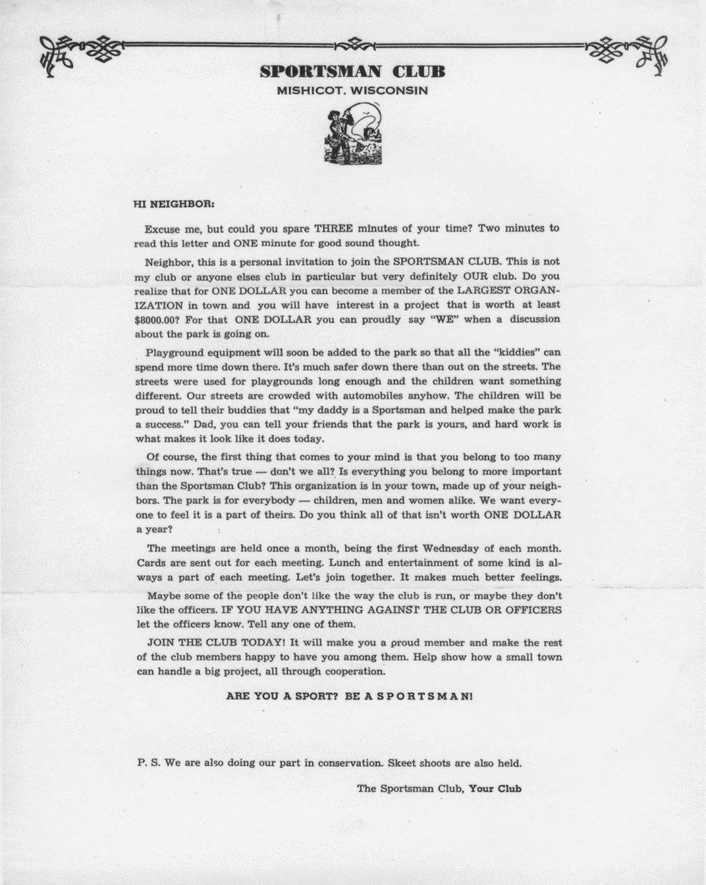 Mishicot Sportsman’s Club Recruitment Letter