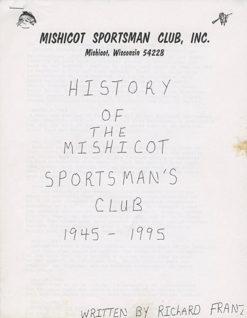 History Of The Mishicot Sportsman’s Club 1945 –&nbsp;1995