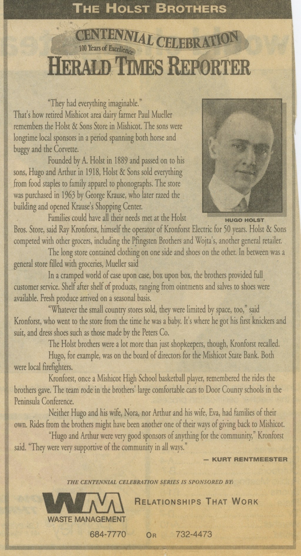 Holst Sons Co. Department Store Reminiscing&nbsp;Article