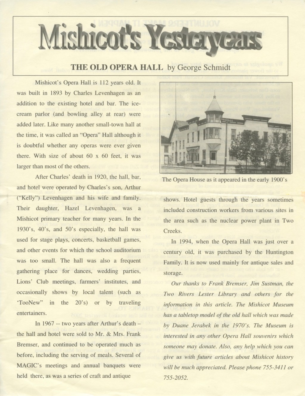 Mishicot Opera House History