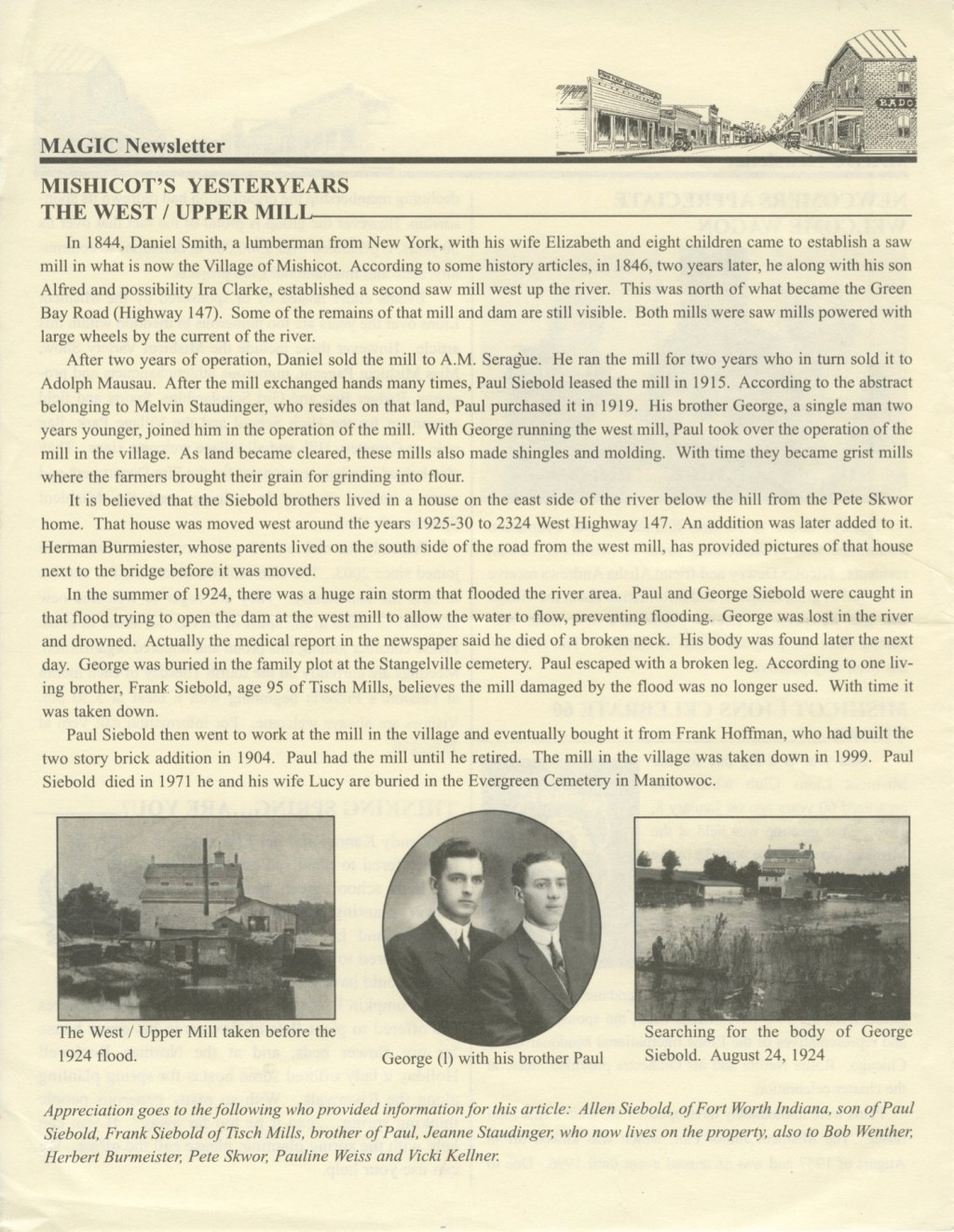 The West / Upper Mill History — Mishicot, Wisconsin