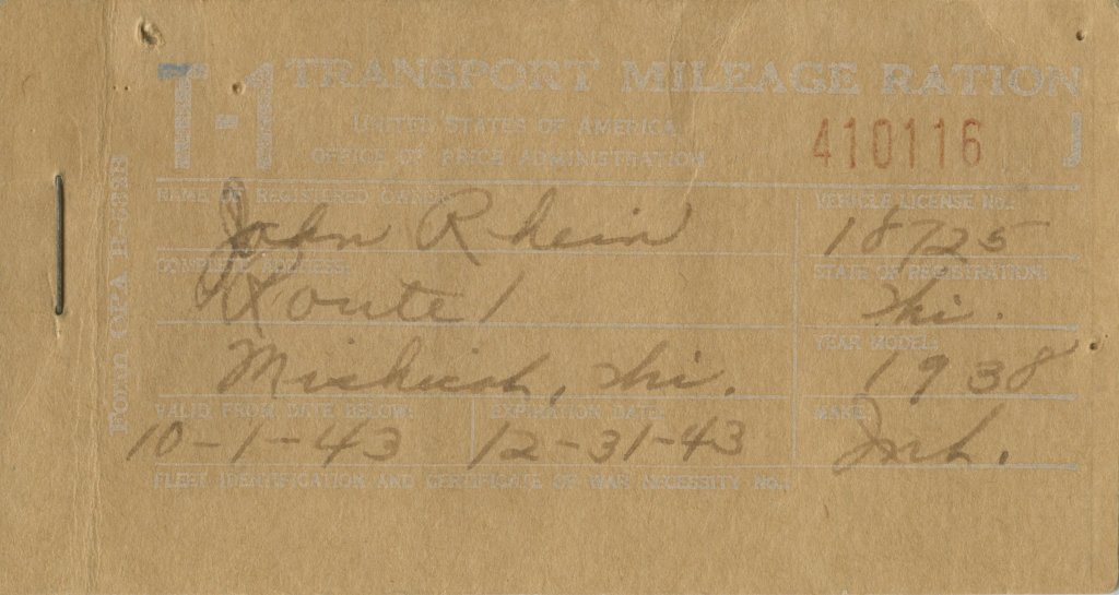 World War II Transport Mileage Ration Book