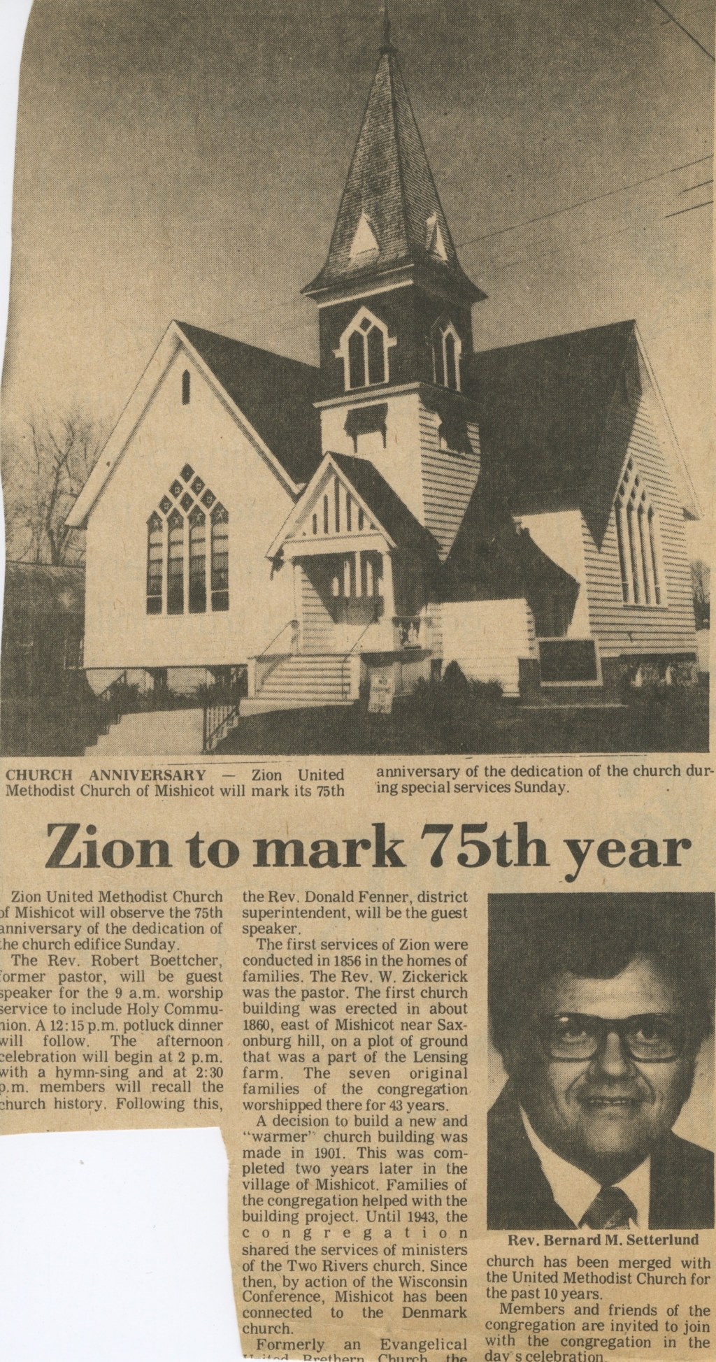 Zion United Methodist Church 75th Anniversary&nbsp;Article
