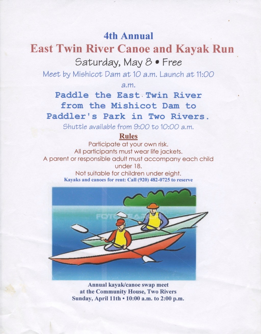 4th Annual East Twin River Canoe and Kayak Run&nbsp;Flyer