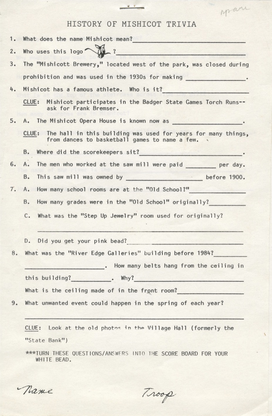 History Of Mishicot Trivia —&nbsp;1987