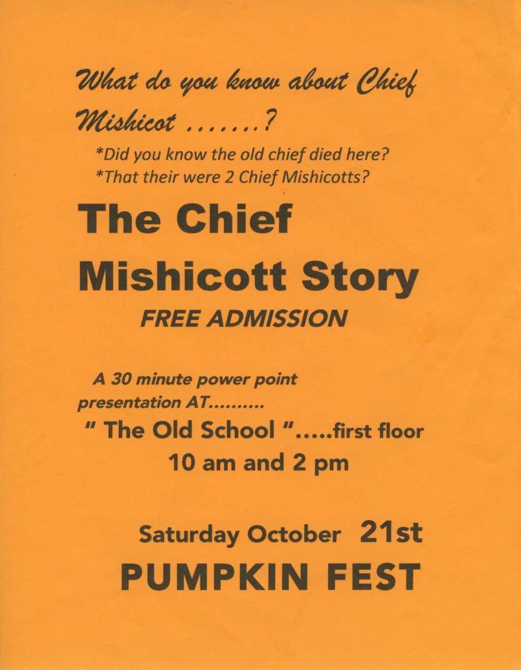 Chief Mishicott Story Event&nbsp;Flyer