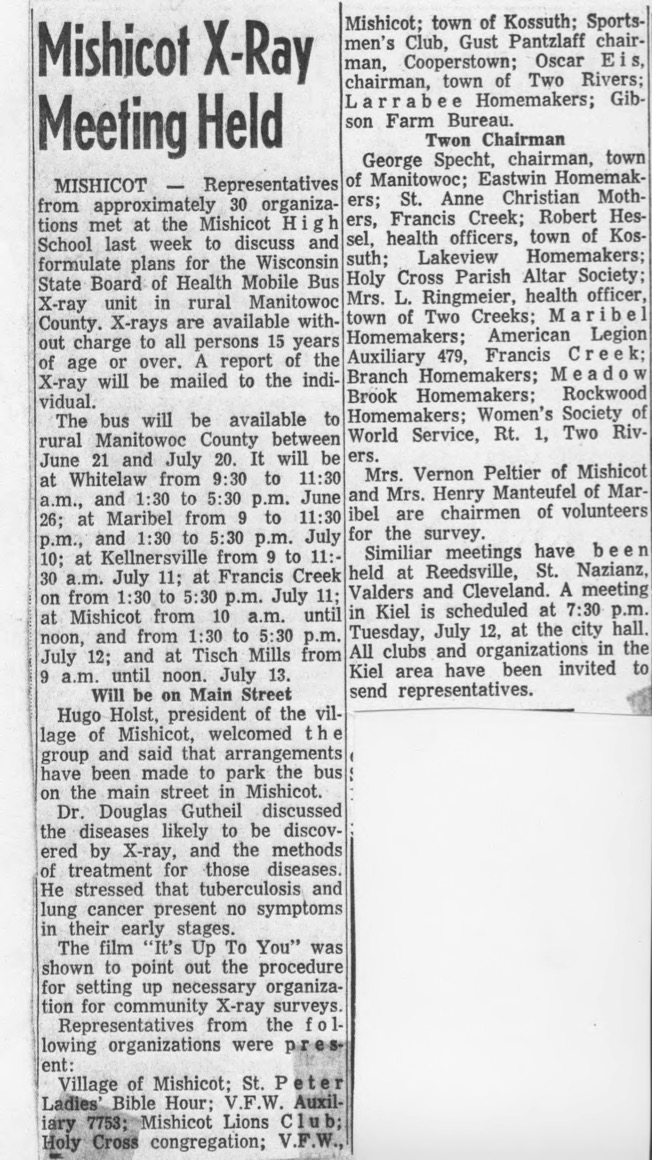 Mishicot X-Ray Meeting Held&nbsp;Article